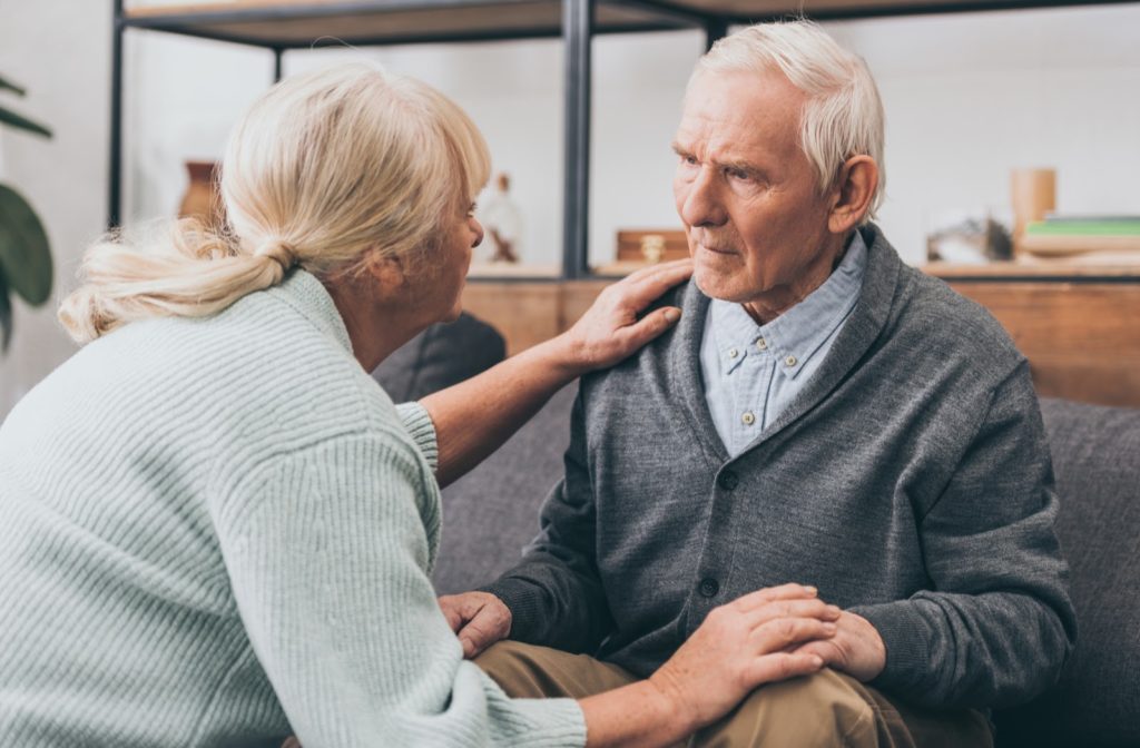 Senior couple together worried about their memory.