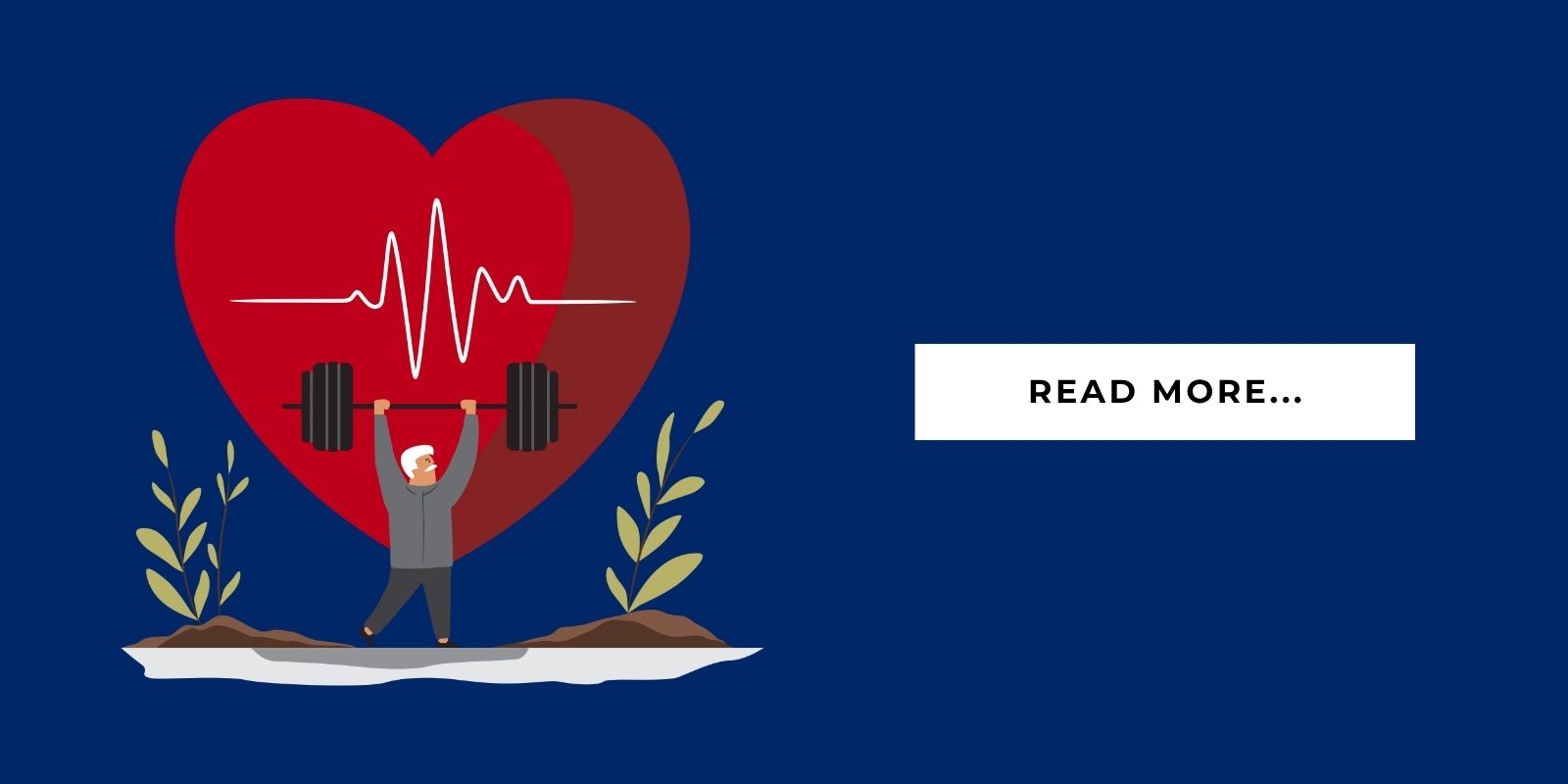 An infographic featuring a heart with an older adult lifting a free weight, with a caption saying "Read More"